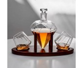 Графин -декантер для виски «Бриллиант» на деревянной подставке